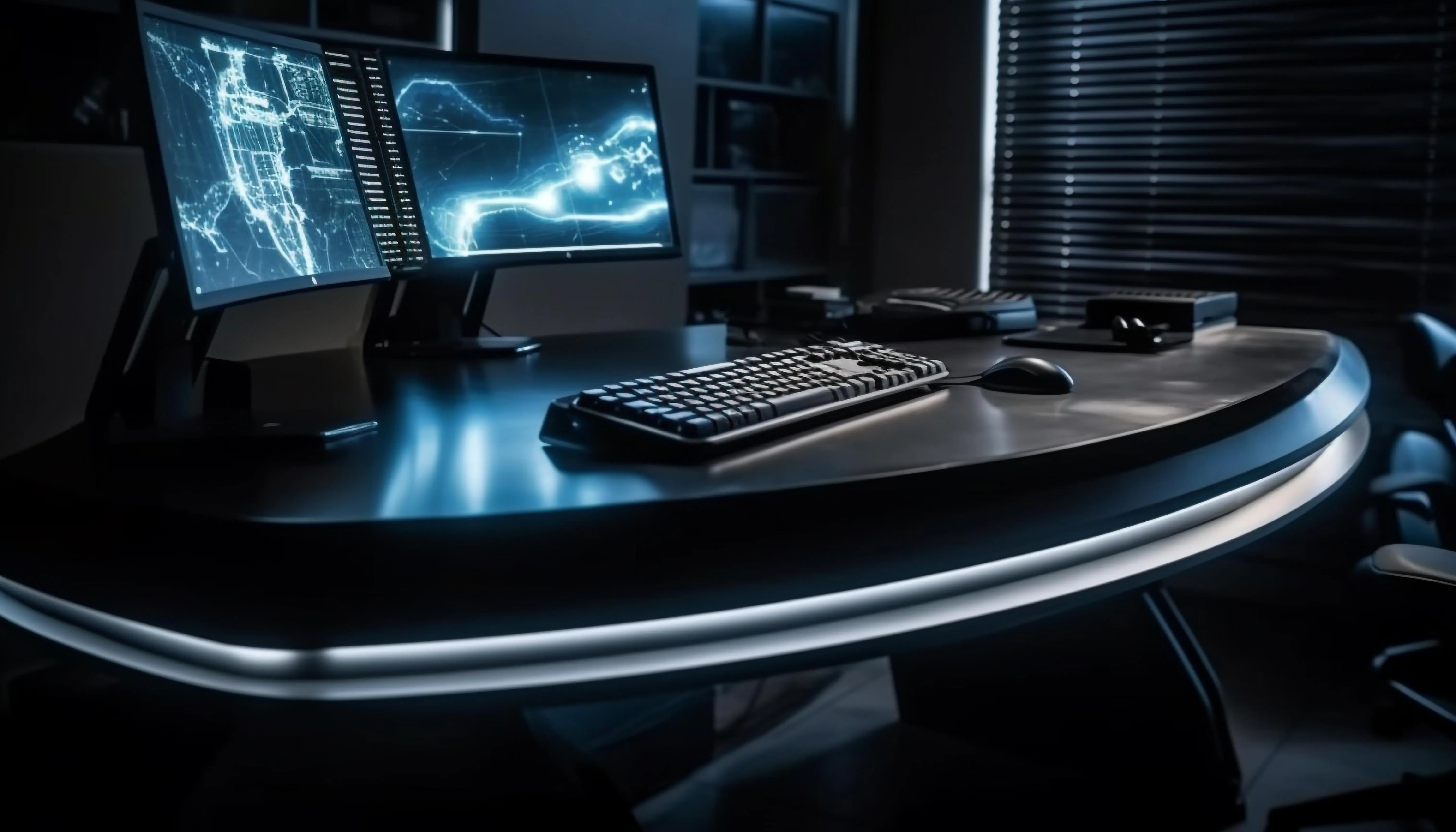 modern office equipment blue desk generated by ai
